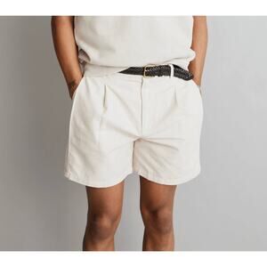 Madewell Men Pleated Cotton-Linen Shorts in Bleached Canvas Cream Size 36